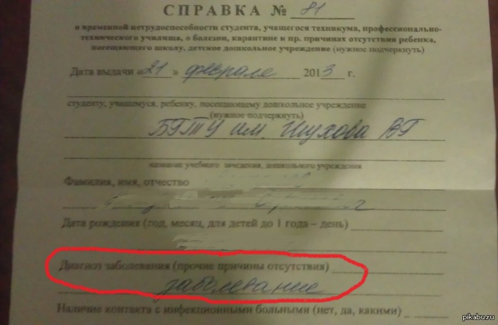 болезни справка